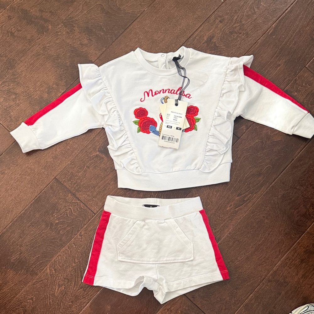 MonnaLisa White and Red Ruffle Set